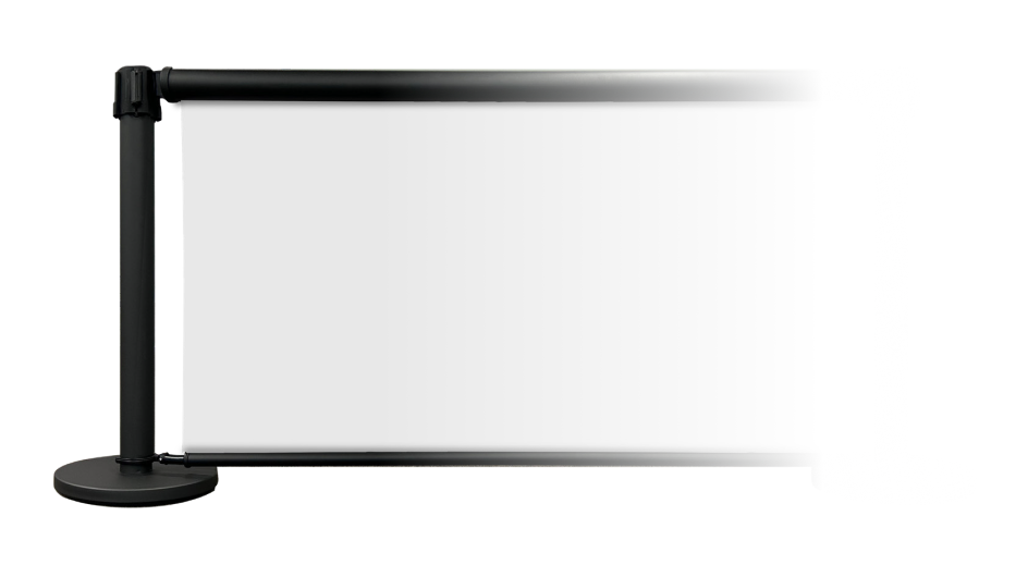Black stanchion barrier pole with retractable belt