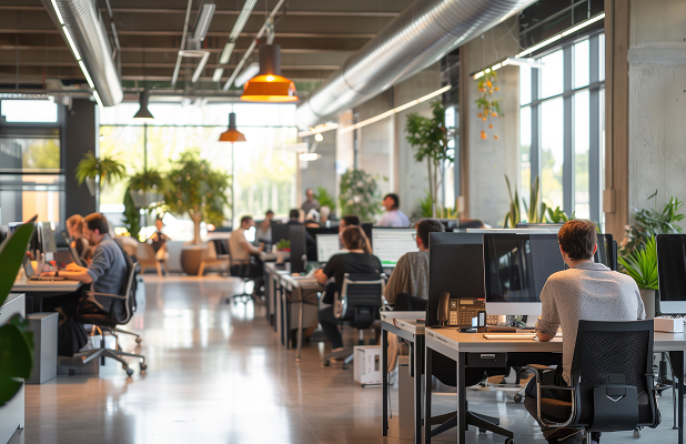 Professionals analyzing historical data visualizations on a large digital display